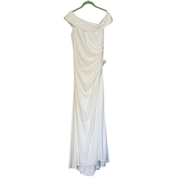 Mac Duggal White Foldover Off-the-Shoulder Slit Gown Style 26517 Size 8 NWT - Picture 7 of 9